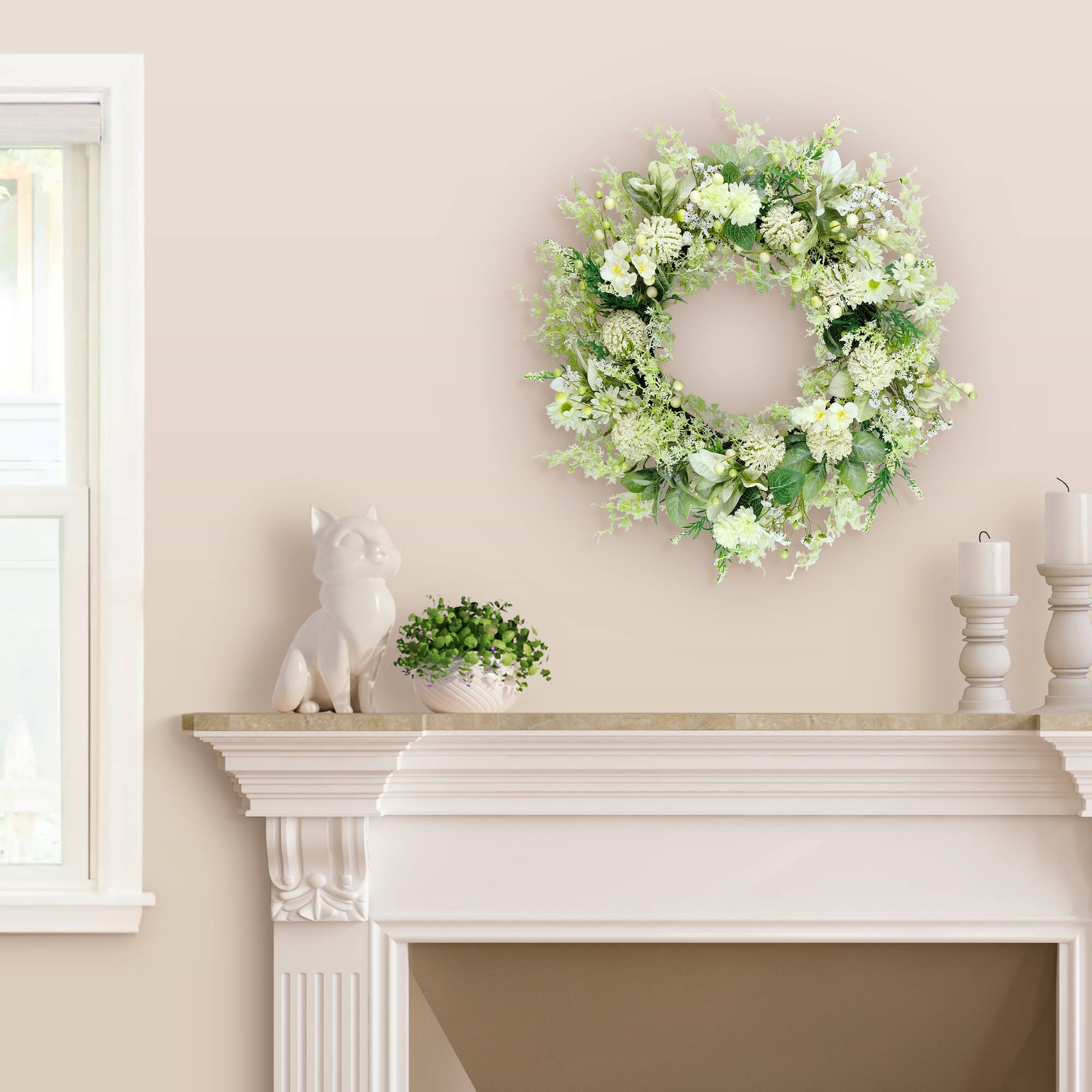 26" Artificial Echinops Chrysanthethemum & Daisy Floral Spring Wreath